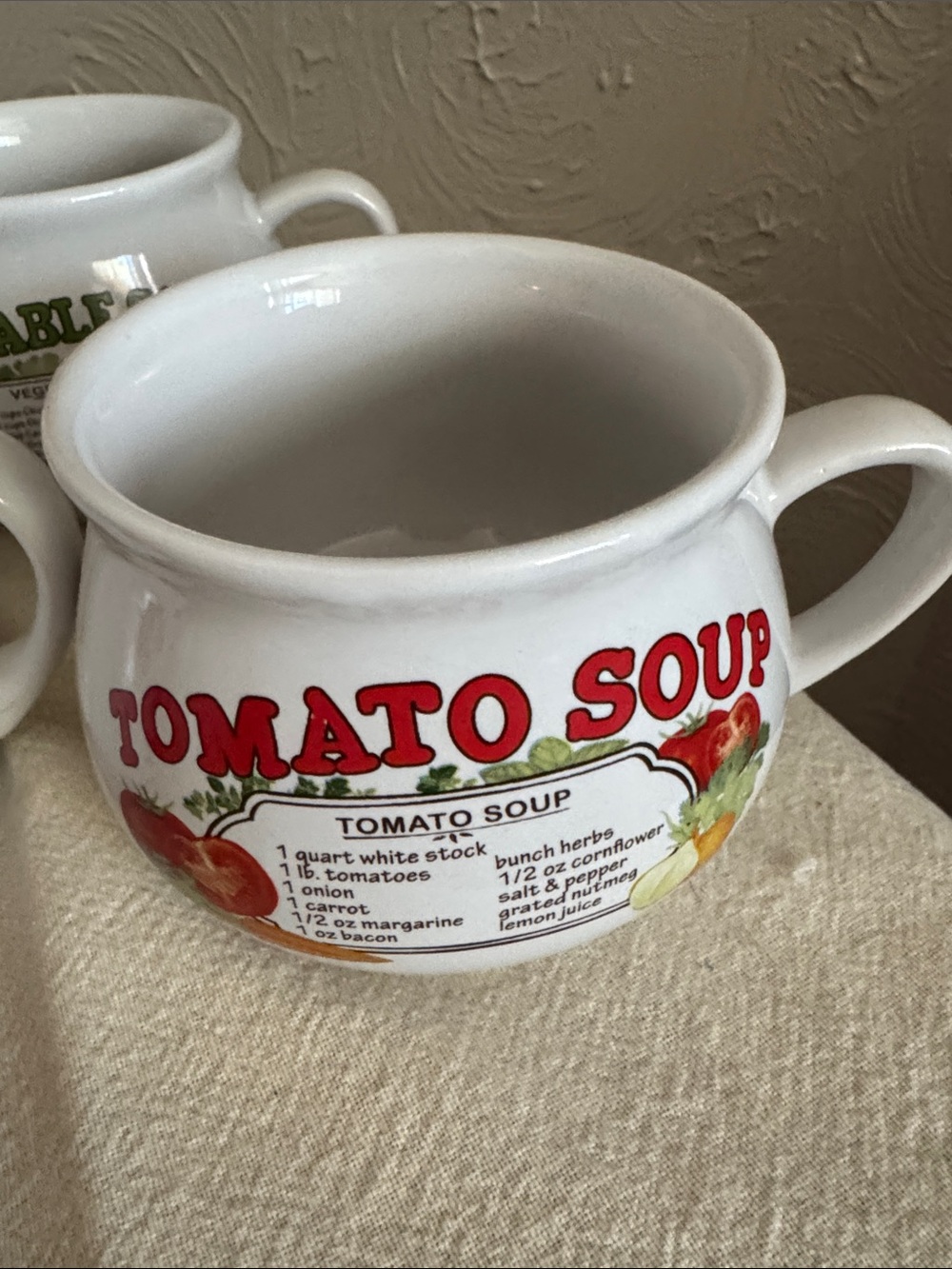 White Soup Mugs Set - Chicken, Tomato, Potato, Vegetable Designs - Picture 4 of 6
